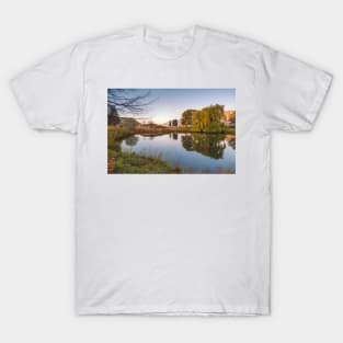 Garden Pond Reflecting Autumn Trees at Sunset T-Shirt